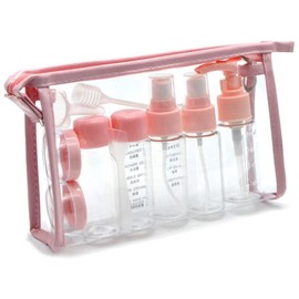 VDHJA Travel Essentials Kit: 10-Piece Set of Travel-Sized Bottles and Containers | Travel Bottle Kit with Leak-Proof Containers and Carry Bag | Travel Bottle Kit for Cosmetics, and Essentials (Pink),