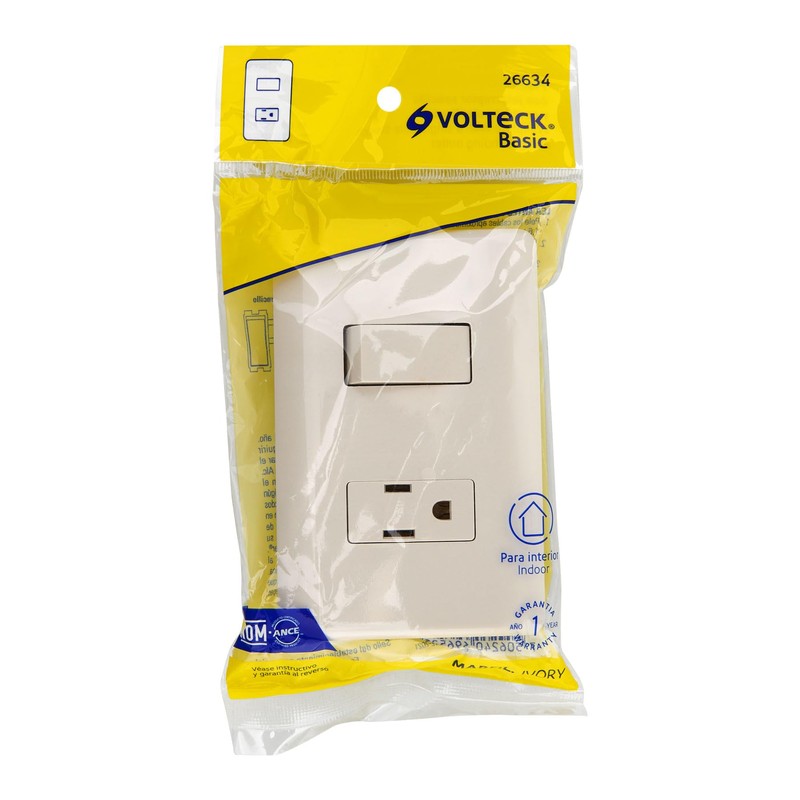 Volteck PA-APCO-BI, Placa armada interruptor y contacto color marfil