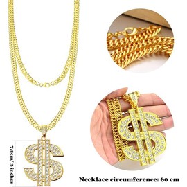 Hip Hop Costume Kit 8 Pieces Rapper Accessories, 80s 90s Outfit Men's Hip Hop Accessories with Sunglasses Gold Chain Dollar Necklace Ring Bracelet, Costume for Carnival Theme Parties Cosplay