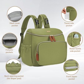 DerBiedersinn Compact Diaper Backpack for Moms, Stylish & Travel-Friendly Small Maternity Bag with Insulated Pockets, Green