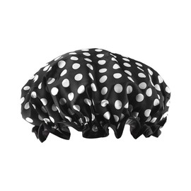 Polka Dot Shower Caps for Women Reusable Waterproof Satin Lined Bathing Caps for Braids Short Long Hair Cap for Shower Bath Large Polka Dots Foldable Travel Showering Cap for Men Women Vintage Fashion