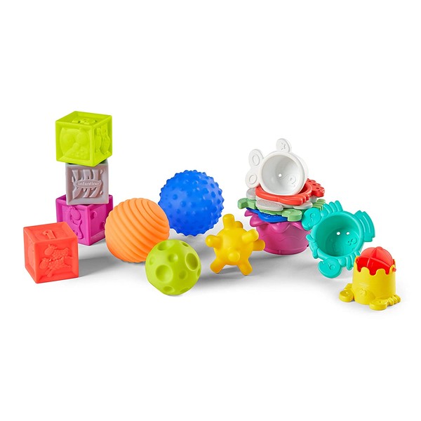 Infantino Balls, Blocks & Cups Activity Toy Set, Mixture of Sensory Toys for Baby, Multi