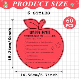 60 Pcs Apple Shape Happy Mail Teacher Notes to Parents Classroom Good Behavior Incentive Motivational Cards Positive Postcard to Send Home for Christmas Class Preschool Kindergarten Elementary School