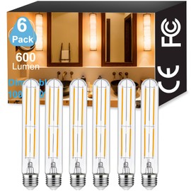Vinaco T10/T30 LED Edison Bulb, 6 Pack Dimmable No Flicker T10 Tubular Light Bulb 600LM 6W, Equal 60W, 2700K Warm White Clear Glass E26 Base, T10 LED Bulb for Pendant, Chandeliers, Wall sconces