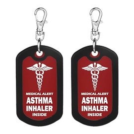 mnmoom 2pcs Asthma Inhaler Inside Tag-Red Medical Alert Zipper Pull Bag Tag