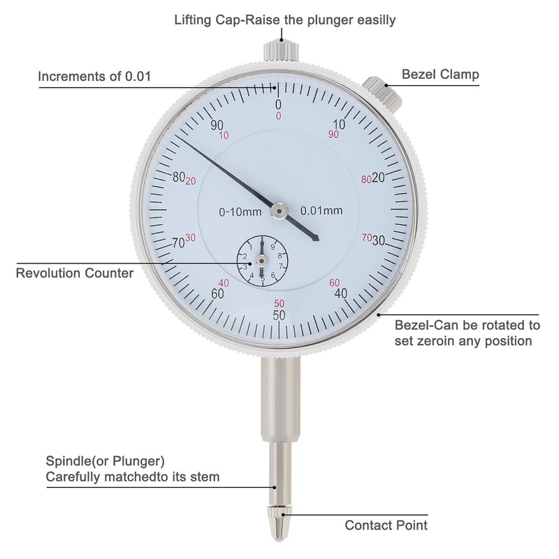 Gasea Metric Dial Indicator 0-10mm with 0.01mm Precision Resolution Test