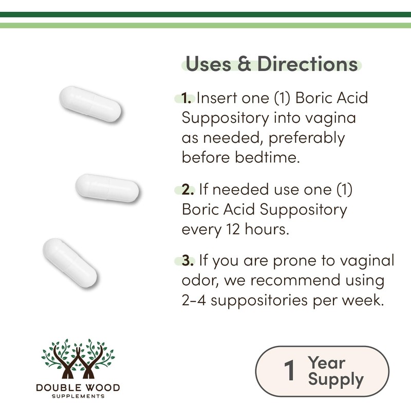Boric Acid Suppositories (600mg Vaginal Suppository, 60 Count) Supports Vaginal