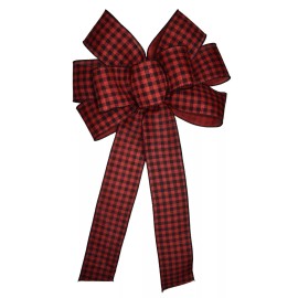 Dogwood Farm Market Handmade 10" Red & Black Buffalo Plaid Wired Wreath Bow - Christmas Winter