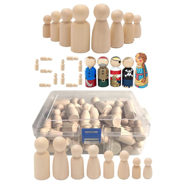 Miyobing Wooden Peg Dolls Unfinished People, 50 Pcs Natural Wooden Pegs People Shape Doll for DIY Crafts, Family Peg Dolls for Kids Painting/Creative Art/Christmas Decoration Toy