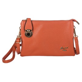 Mabel London Women's Faux Leather Clutch Bag – Wristlet Evening Purse with Strap – Crossbody Shoulder Handbag for Weddings & Parties – Renee [Orange]
