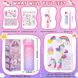 CUISH Decorate Your Own Water Bottle Kits for Girls Age 4-6-8-10-12, DIY Unicorn Initial Diamond Art Crafts and Fun Birthday Toys for 4-13 Year Old Girls (E)