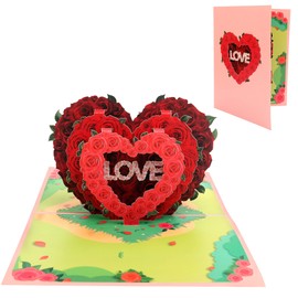 MOMODARLING 3D Pop Up Greeting Card with Envelope for Her Him Women Men, Romantic Greeting Cards for Wedding, Birthday, Anniversary, Valentine's Day (Red Heart)
