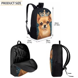 TSOVTHRID 3 PCS Cute Chihuahua Print Travel Backpack Set for Women Men, Kids Girls Bag Knapsack Rucksack Lunch Box with Thermal Insulated Pen Case