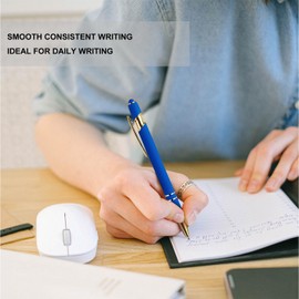 LINFANC 12 Pack Blue Gold Ballpoint Pen with Stylus Tip, 1.0 mm Black Ink Smooth Writing Pens, Metal Stylus Pens for Touch Screens