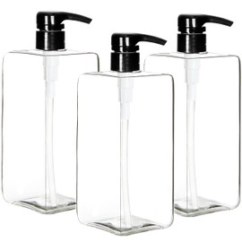 Youngever 3 Pack Pump Bottles for Shampoo 32 Ounce (1 Liter), Empty Shampoo Pump Bottles, Plastic Square with Lockdown-Leak Proof-Pumps (Clear)