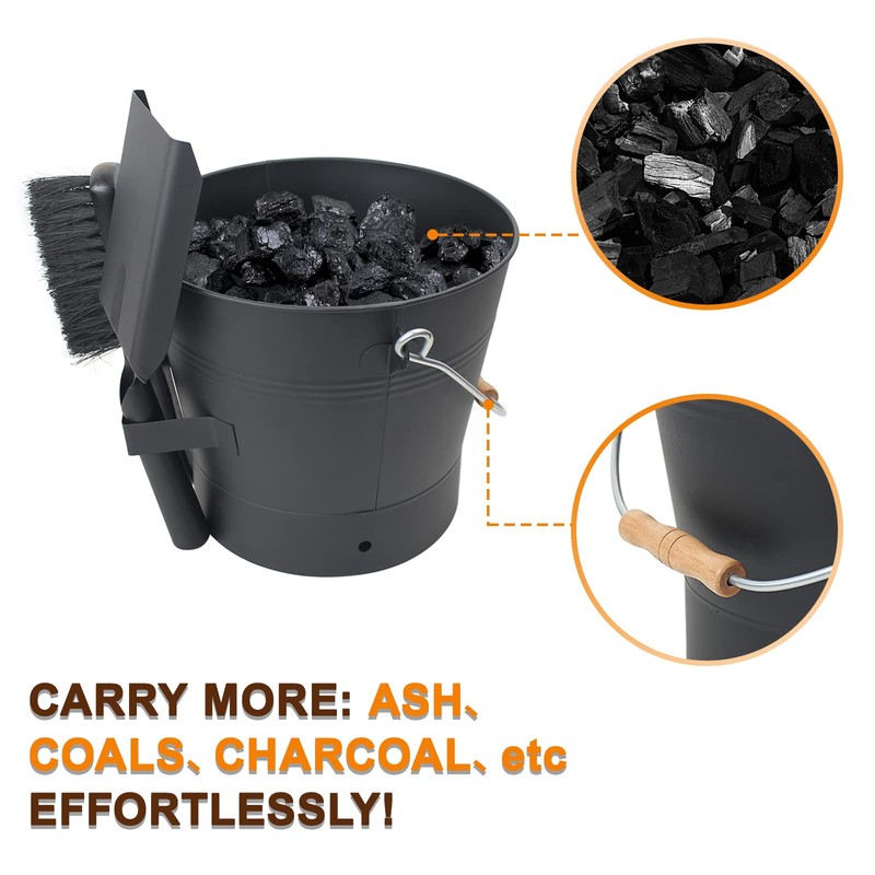 BRIAN & DANY Ash Bucket with Lid, 2.6 Gallon Fireplace