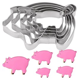 PTaizjjz 5PCS Pig Cookie Cutter Set - 11.5cm,10cm.8.5cm,6.5cm,5cm - 5 Piece Cute Piggy Farm Animal Cookie Cutters Shapes Molds for Kids - Stainless Steel