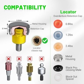 LEAPTREND - Herramienta para localizador de dientes de implantes, instrumento dental universal (dorado) con kit de tapa macho carcasa de metal, 3 herramientas en 1 para retención de sobredentaduras