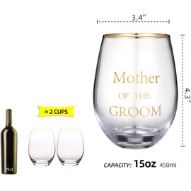 Vaso de vino sin tallo para la madre del novio, 15 onzas, copa de vino sin tallo, regalo de propuesta de boda para el padre del novio