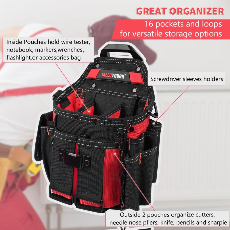 MELOTOUGH Professional Electrician Tool Pouch Bag with Shoulder Strap Tool