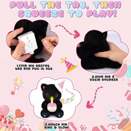 Black Cat Plush - Happy Birthday Singing & Glow Plush, Electric Black Cat Stuffed Animal with Light-Up Cake, Birthday Party Decor Gift for Kids Boys Girls