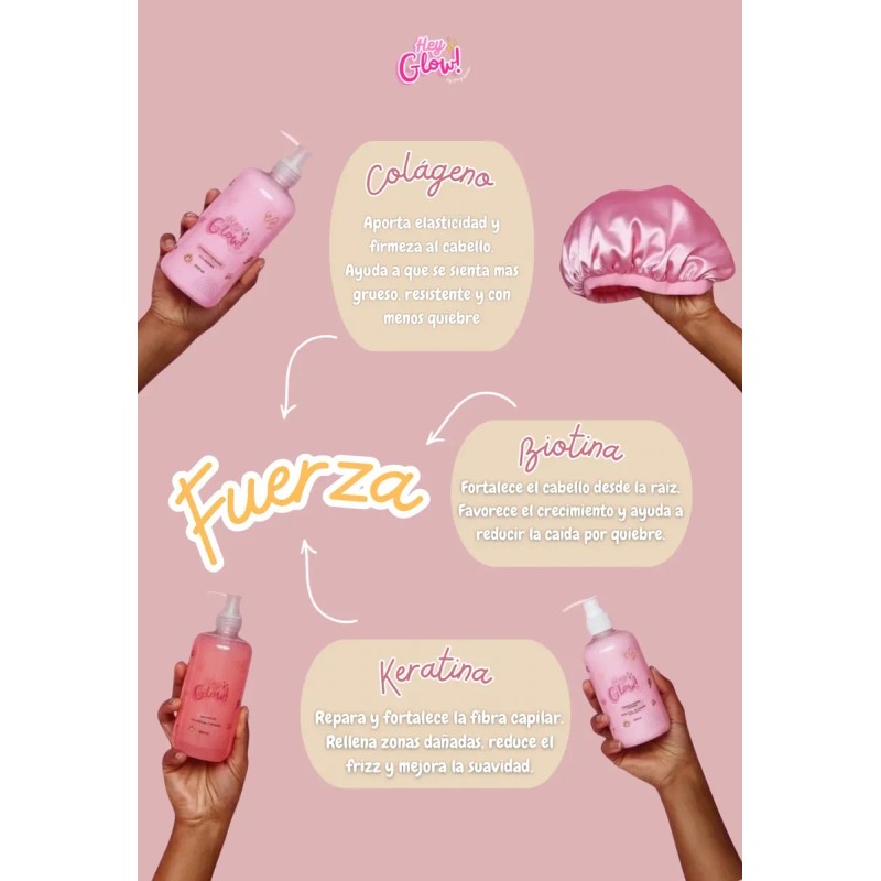 Kit Capilar Hey Glow! Con Colágeno Y Biotina | Pack