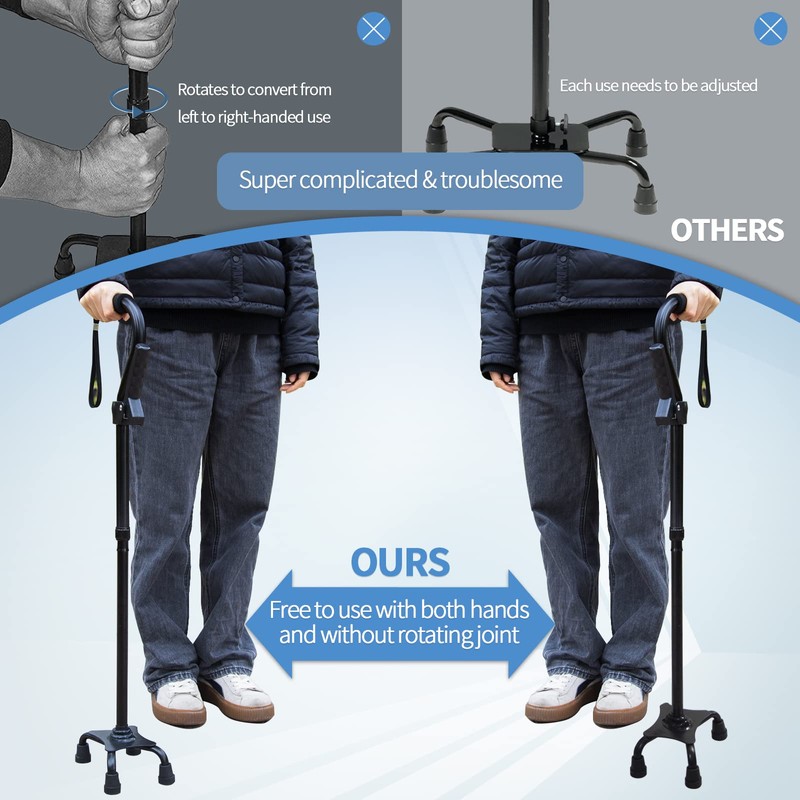 Adjustable Walking Cane for Men & Women with 4-Pronged Base