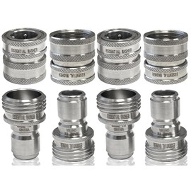 Essential Washer ¾” Stainless Steel Garden Hose Quick Connect Fittings | Plug & Coupler Set of 4