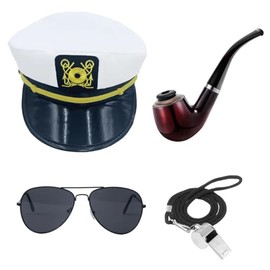 QPCOS Yacht Captain Hat Costume Accessories Set Sailor Hat with Captain Prop & Aviator Sunglasses (A, Medium)