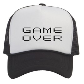 TOP HEADWEAR Game Over Trucker Hat - Men's Women's Gamer Bachelor Party Idea Gift White/Black