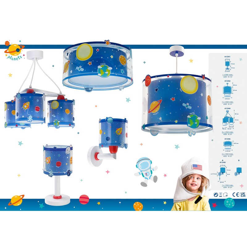 Dalber 41342 Planets Pendant Lamp, Plastic, blue, 33 x 33