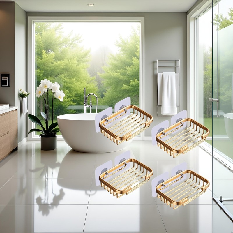 4 Pcs Gold Soap Dish for Shower Creative Hanging Drain