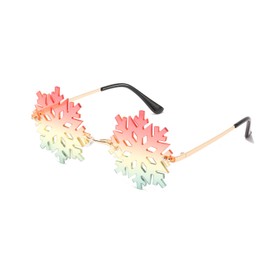 LJCZKA Rimless Snowflake Sunglasses for Men and Women, Novelty Ice Shape Sunglasses, Irregular Christmas, Party, Funny, Metal Frame, Gold, pink, yellow, green