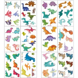 FRESHOER Tatuajes Temporales Niños Niñas Dinosaurio 12 Hojas Tatuaje Falso Pegatinas Dibujos Animados para Infantiles de Cumpleaños Regalo