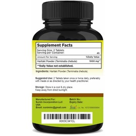 SunNature Haritaki Tablets 90 Tablets, 1000 mg| 45 Days Supply | Terminalia chebula | Vegan| from India
