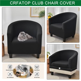 CRFATOP Soft Club Chair Slipcover Stretch Barrel Chair Covers Printed Tub Chair Slipcovers Round Couch Covers Spandex Armchair Sofa Cover Removable Furniture Protector for Living Room,Black