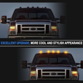 HOCOLO 5x Smoke Lens Rooftop Cab Clearance Light, Roof Top Marker Running Amber/White LEDs Lights Kit Compatible with Pickups Trucks Ram Vans SUV POV Vehicle (Amber/Yellow, Triangle)