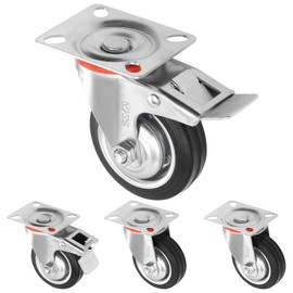 H&S Heavy Duty 75mm Caster Wheels for Trolley & Furniture – 4 Casters with Brakes, Double Ball Bearing Swivel Heads, Black