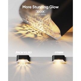 JACKYLED Solar Deck Lights,Outdoor Fence Light,16 Pack Solar Step Lights Waterproof LED Solar Powered Lighting for Outdoor Stairs, Fence, Deck,Patio Railing,Pathway,Driveway,Warm White,Black