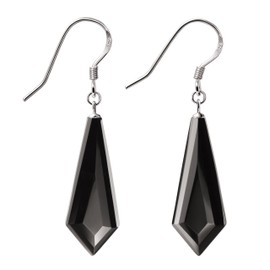 Franki Baker Art Deco Long Elegant Arrow Shaped, A Grade Black Agate & 925 Sterling Silver Drop Earrings. Length: 5cms