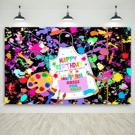 Mocsicka Art Paint Birthday Banner for Kids Let's Paint Dress for a Mess Party Decoration Backdrop Colorful Graffiti Splatter Art Painting Photography Background (Colorful, 70.8x43.3inch)
