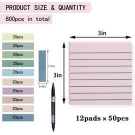 YOUDEFUL 800Pcs Transparent Sticky Notes, Pink Clear Sticky Notes with Lined, 3"x3" Waterproof Translucent Sticky Note Pads, Index Tabs, Clear Post it Notes for Bible Study, See Through Sticky Notes