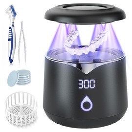 Ultrasonic Retainer Cleaner, 45kHz Denture Cleaner Machine, 5min and 10min Modes, 200ml Dental Cleaning Pod, MouthGuard Cleaner for Aligner Jewelry