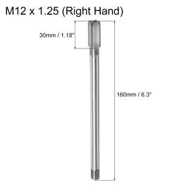 sourcing map Metric Thread Tap M12 x 1.25 H2 160mm Extra Long Straight Flute Screw Thread Milling Machine Taps Threading Tapping Repair Tool