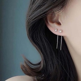 Andelaisi Boho Tassel Chain Threader Earrings Vintage Pearl Threader Earrings Pearl Pull Through Earring Vintage Tassel Chain Dangle Earring for Women