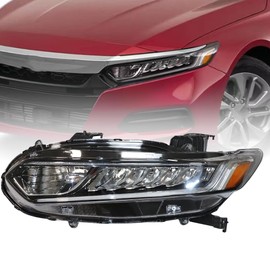 Veloqua For 2018 2019 2020 2021 Honda Accord Halogen LED Left Driver Side Headlight Headlamp Assembly Replacement Chrome Housing Clear Lens