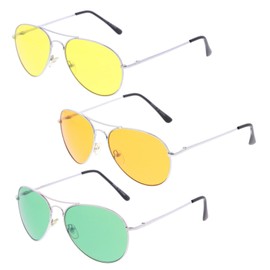 zeroUV Classic Metal Frame Colored Teardrop Lens Aviator Sunglasses 57mm (3-Pack Deluxe | Yellow + Green + Orange)