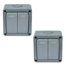 Outdoor Waterproof Switch,Greencycle IP66 Waterproof 2Gang 10A Light Switch, SPDT (Single Pole Double Throw),2 Way for Outdoor Use, 2PK (Grey)