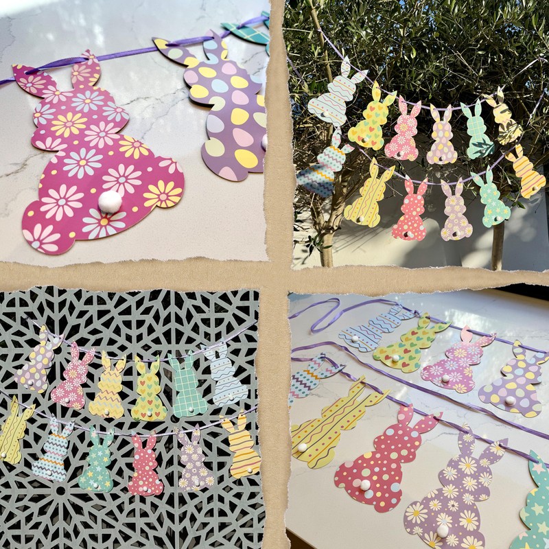 Premium Reusable Easter Decorations – Bunny Bunting Garland, Egg Hunt