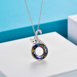 AOBOCO Cat Gifts for Cat Lovers, Sterling Silver Cat Pendant Necklace, Birthday Jewellery Gifts for Women Her Wife